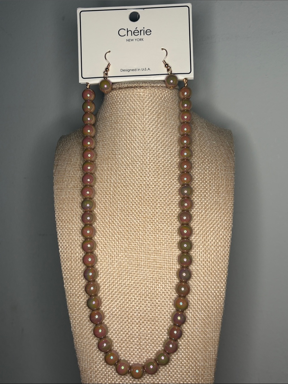 Khaki AB Bead Necklace and earring set